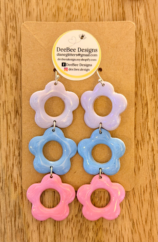 Polymer Clay  Set of three flower-shaped earrings
